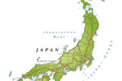 Freigestellte Karte von Japan mit Verkehrsnetz