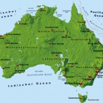 Australienkarte mit Schummerung und wichtigen Orten