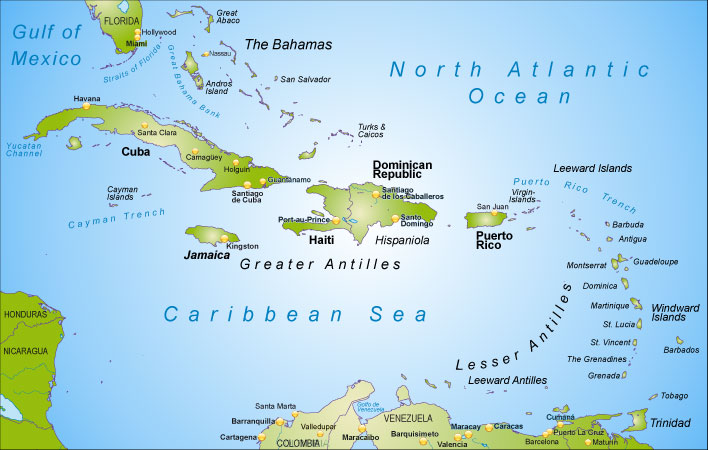 Die Bahamas und Antillen als Übersichtskarte