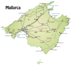Karte von Mallorca mit Verkehrsnetz