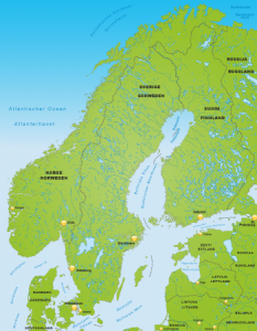 Landkarte von Norwegen, Schweden und Finnland